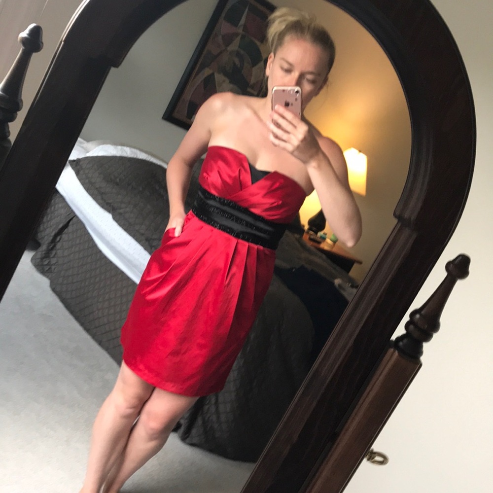 Red satin formal dress